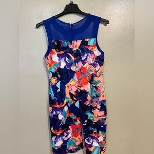 Spence Womens Floral Boho Sleeveless Mesh Pencil Dress Stretch Size 12